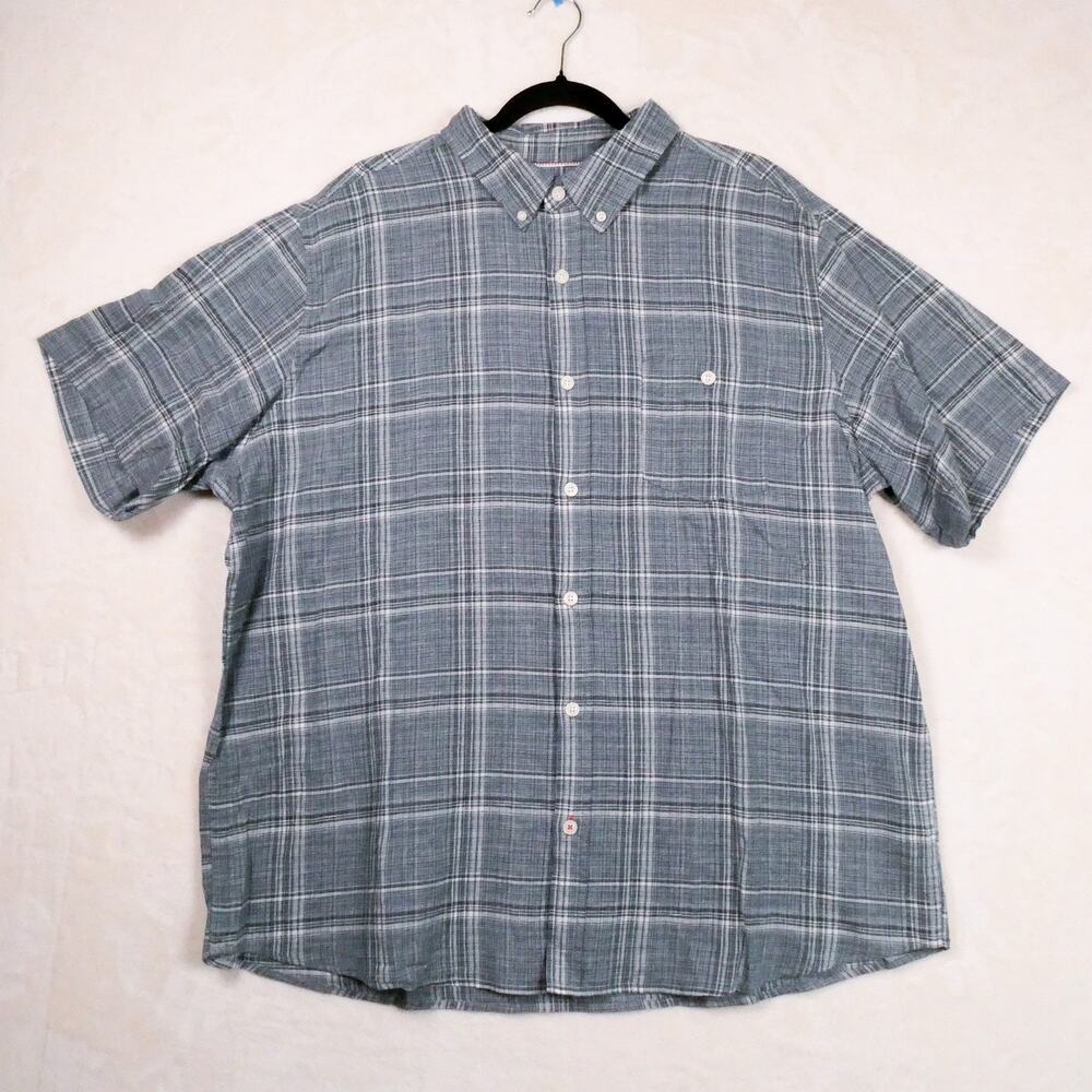 Weatherproof Blue Plaid Button Down Shirt Size XXL Washable Linen Cotton Blend